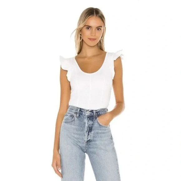 Free People Flutter Cap Sleeve‎ White Tank Blouse Top Size Medium - Picture 1 of 8